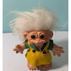 Dam Troll Doll 8" With Clothes 1960's Yellow Skirt Green Shirt Denmark Vintage